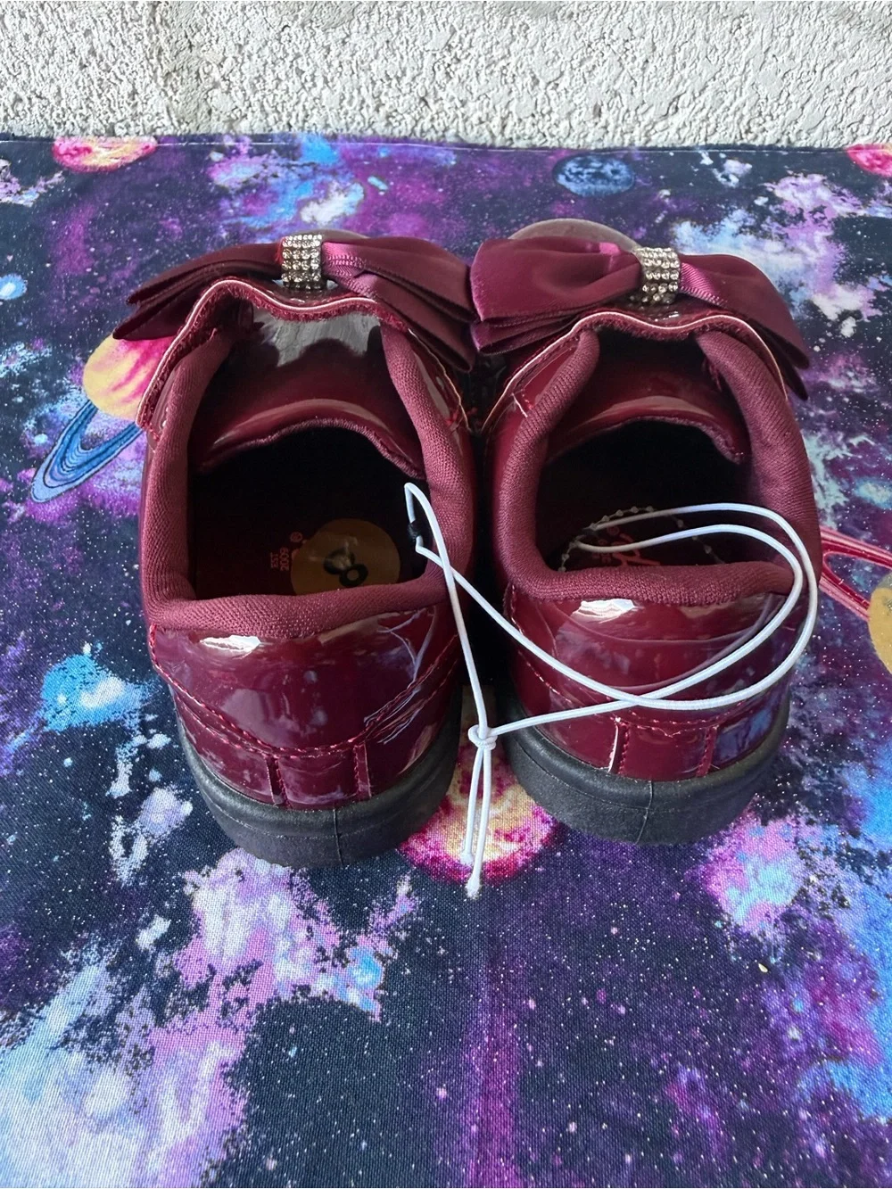 Girls' Burgundy Patent Dress Shoes with Satin Bow Accent